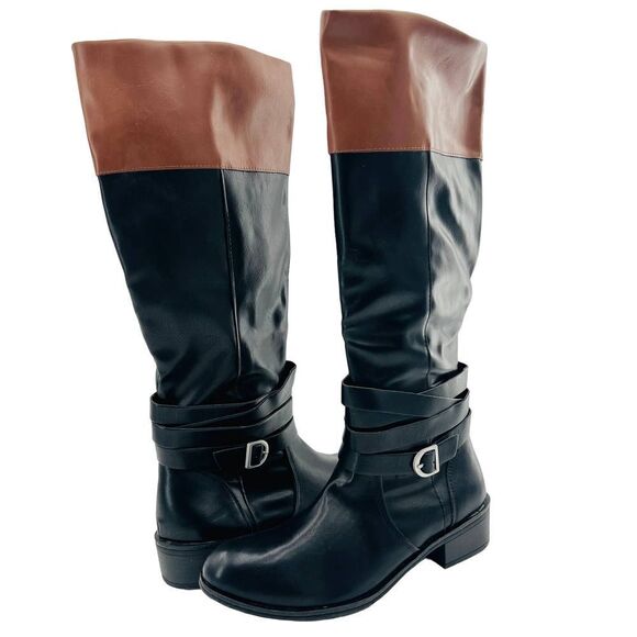St. John's Bay Women’s Douglas Stacked Heel Riding Two Tone Boots Size 9 - Picture 1 of 11